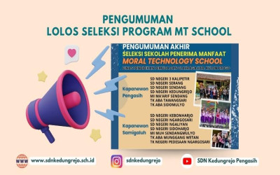 SD NEGERI KEDUNGREJO LOLOS SELEKSI SEKOLAH PENERIMA MANFAAT MORAL TECHNOLOGY SCHOOL TAHUN 2024