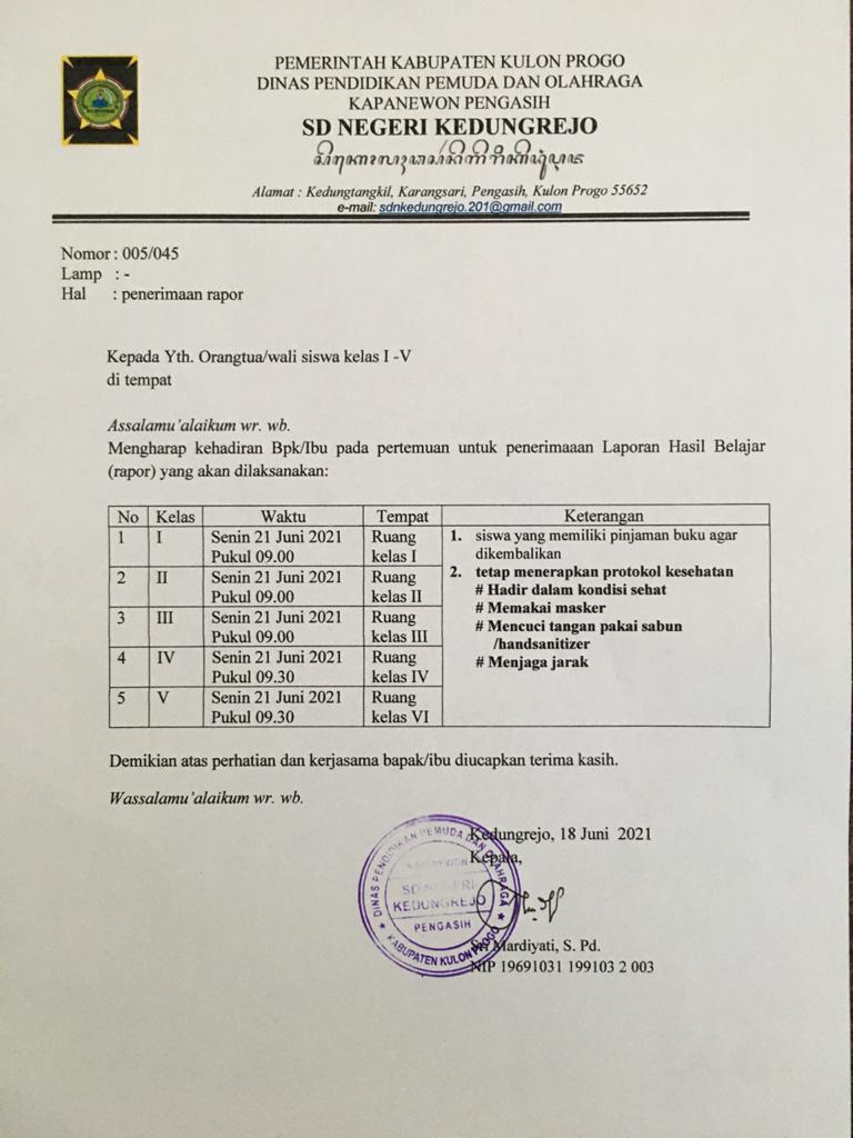 Jadwal Pembagian Raport